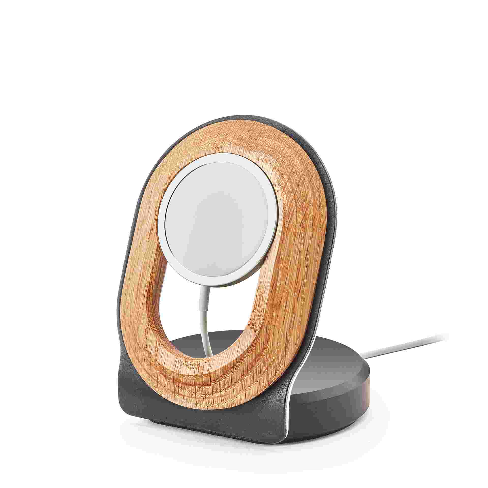 Oak and black leather MagSafe Dock.