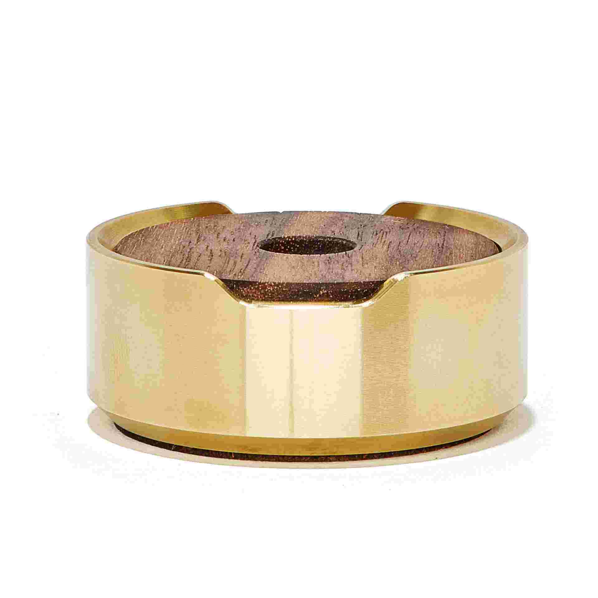Brass metal stand with walnut wood inlay for the Grovemade pen