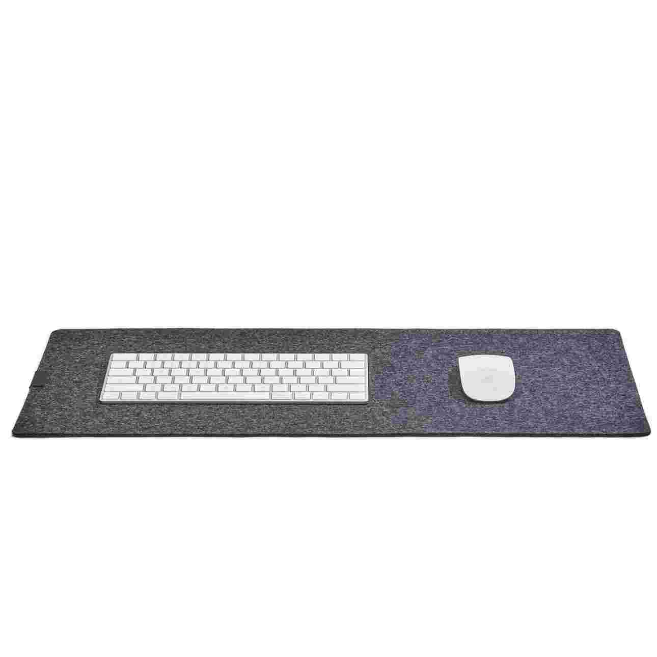 The Small Wool Felt Desk Pad in dark grey with the Apple Magic Keyboard and Apple Mouse.