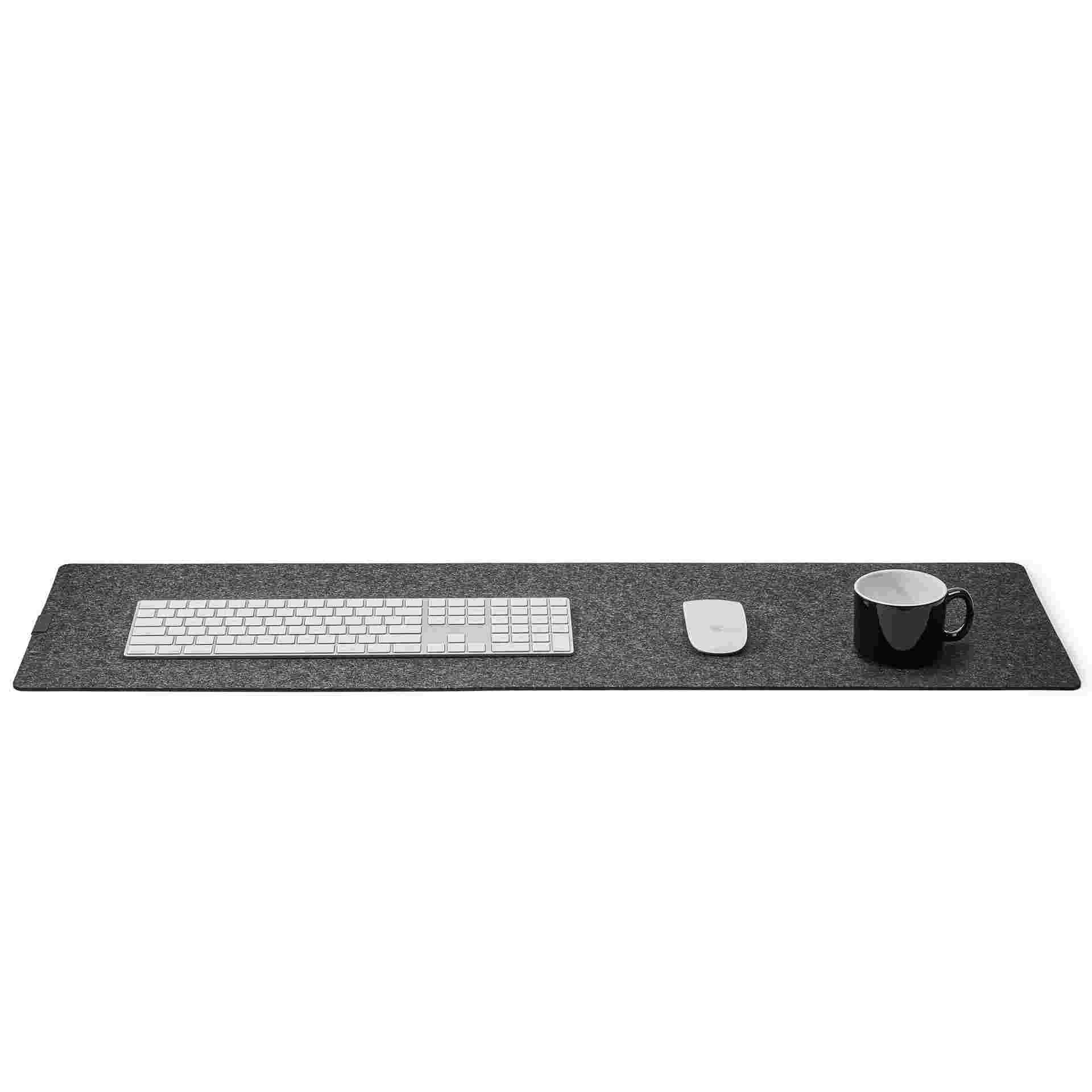 The Medium Wool Felt Desk Pad in dark grey with the Apple Magic Keyboard with Numeric Keypad and Apple Mouse.
