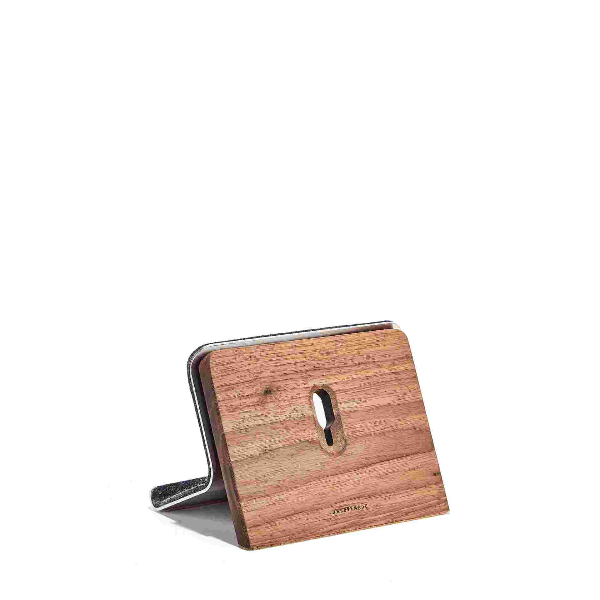 Rear view of Walnut iPad Stand.