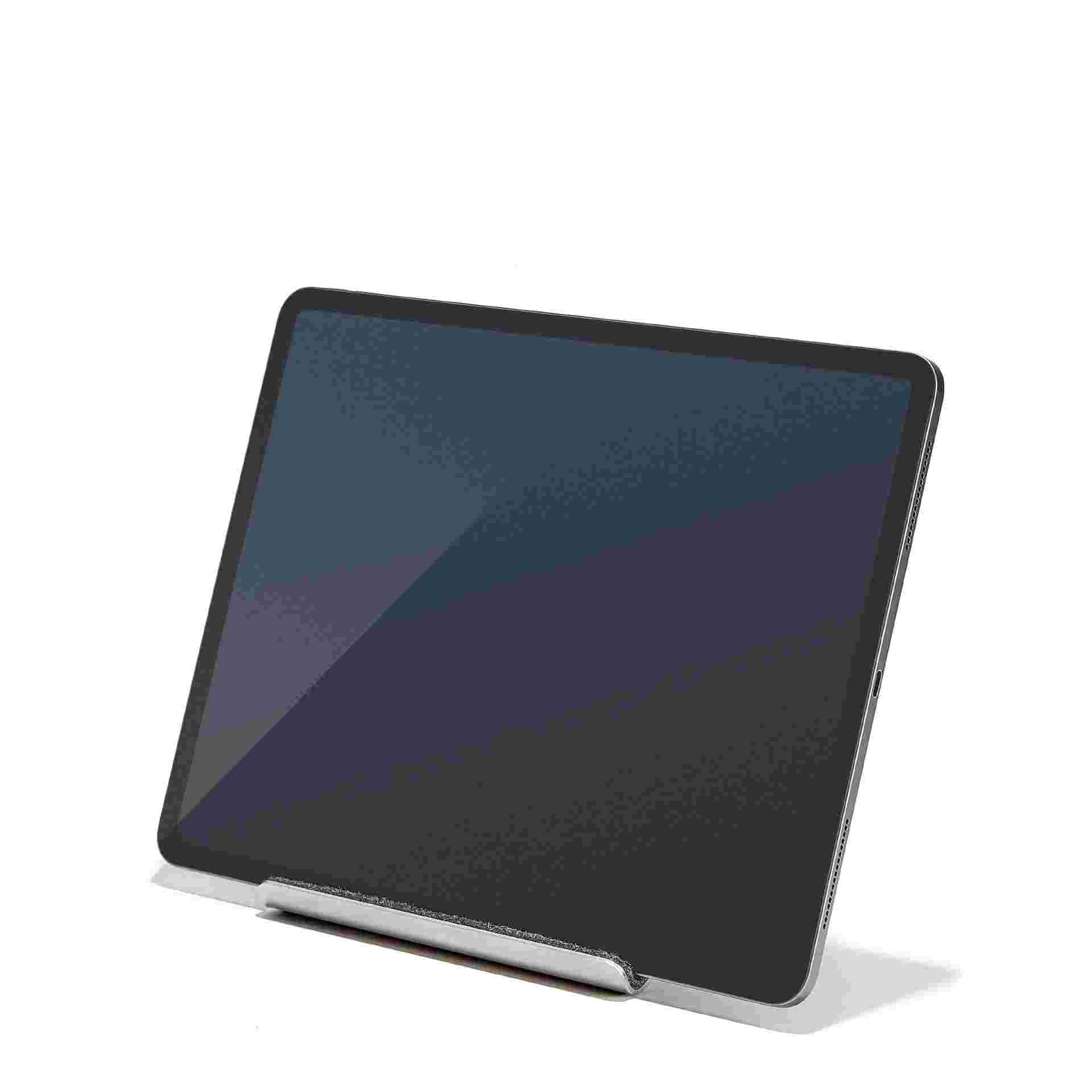 Walnut iPad Stand with 12.9" iPad Pro in landscape orientation.