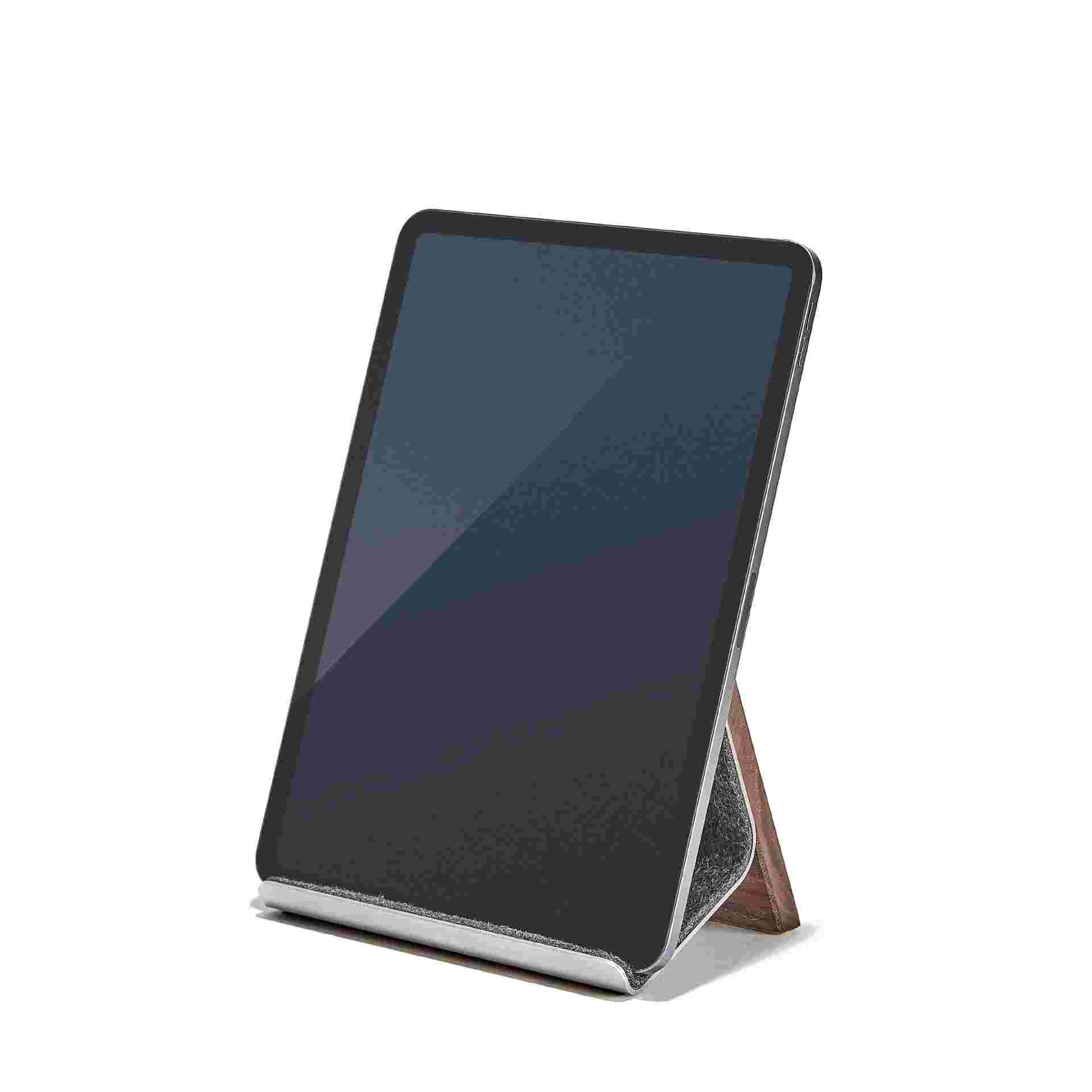 Walnut iPad Stand with 11" iPad Pro.