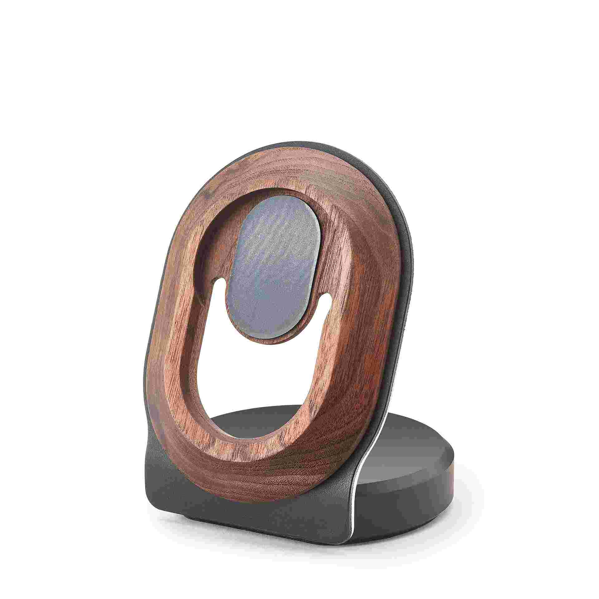 Walnut and black leather MagSafe Dock without MagSafe installed.