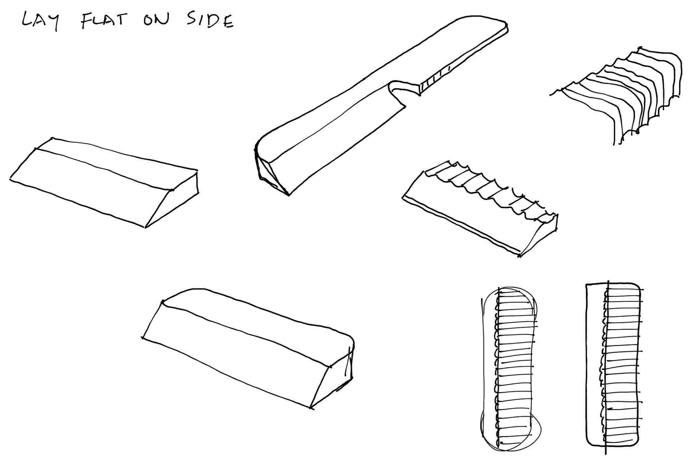 Design sketches showing different blade angles considered for the Grovemade Task Knife.