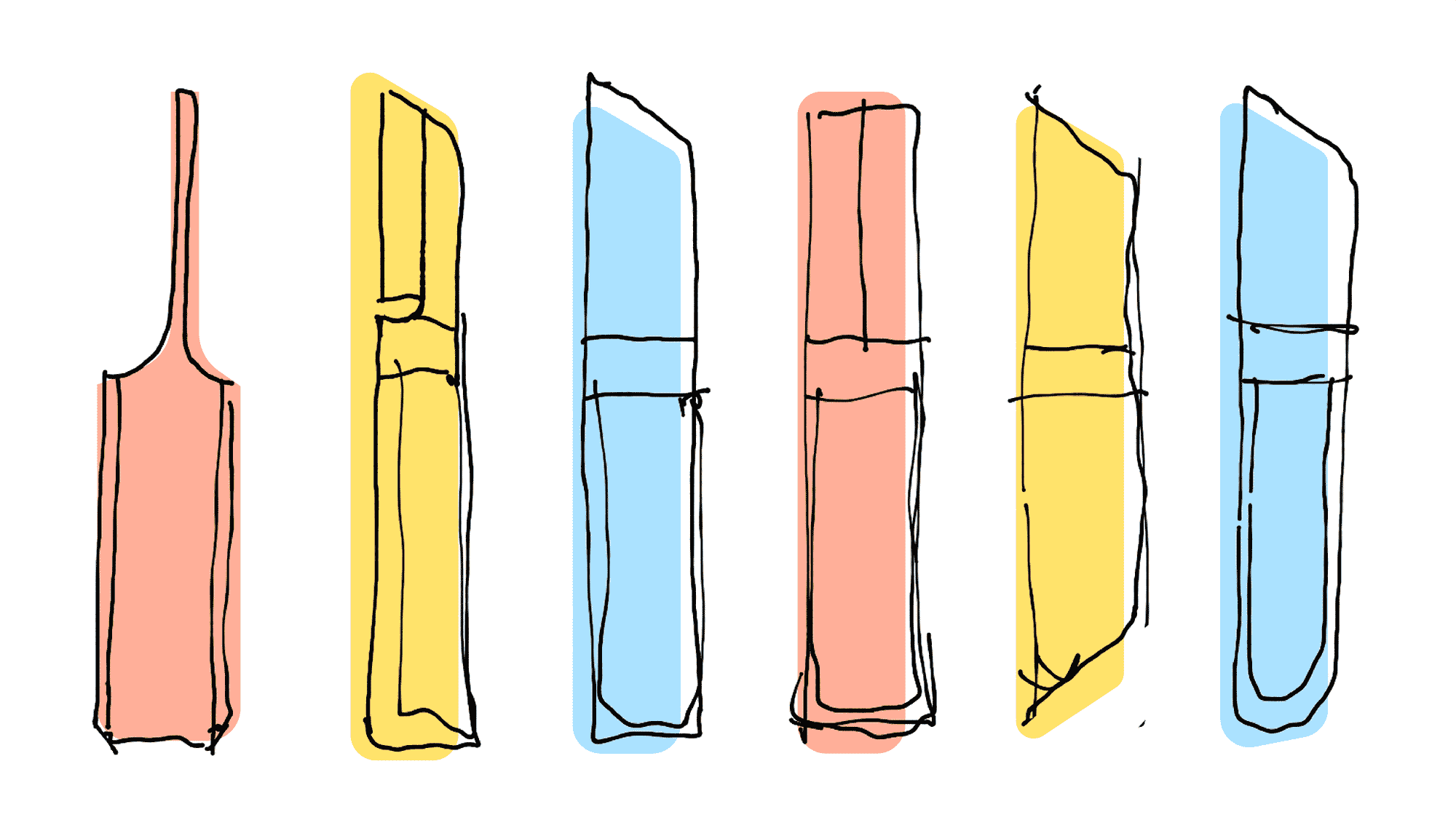 Design sketches showing shape iterations of the Grovemade Task Knife.