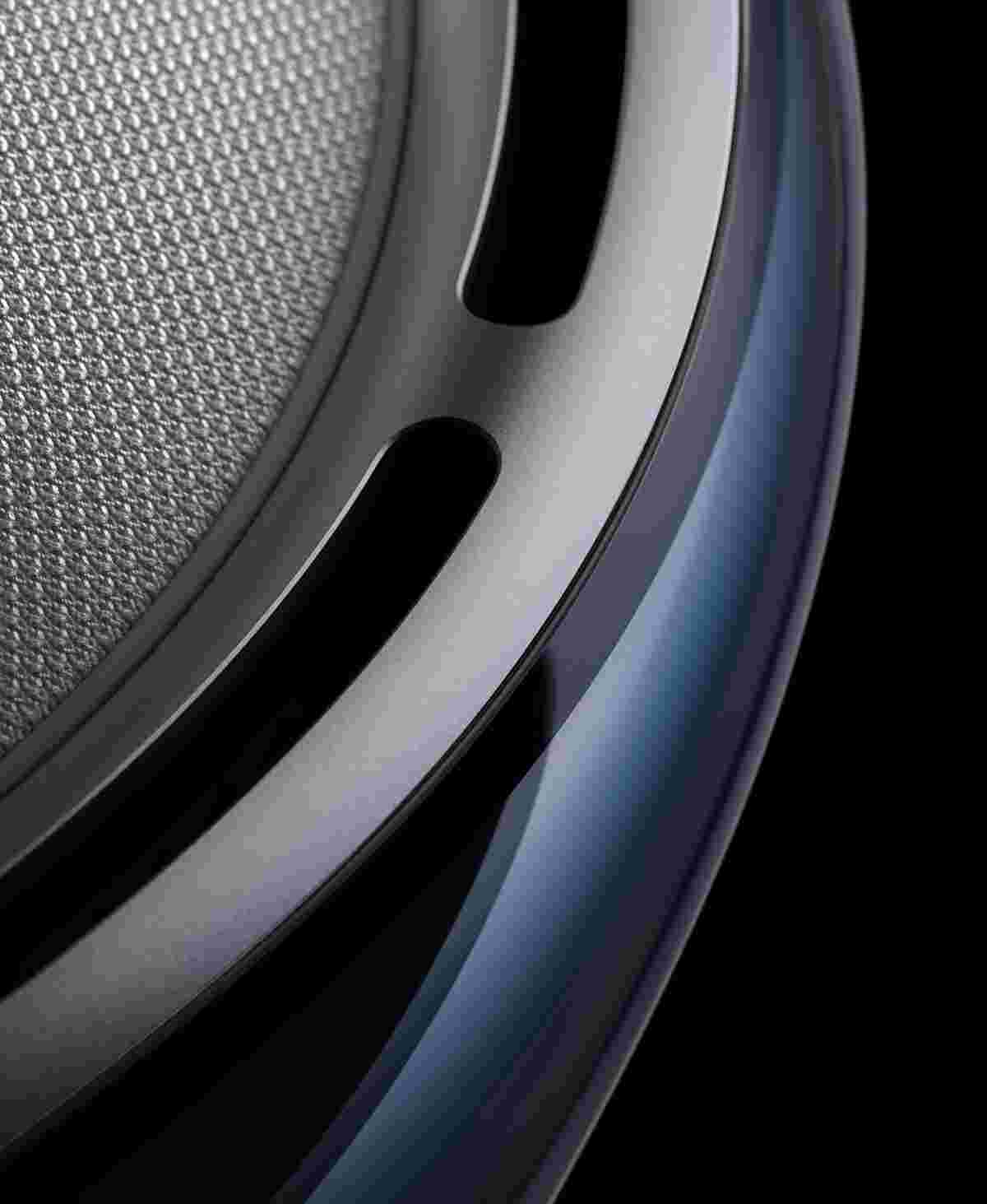 Closeup of metal curves of Apple Vision Pro.