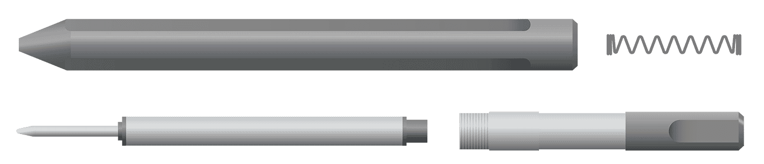 Exploded view illustration showing the pieces that make up the pen.