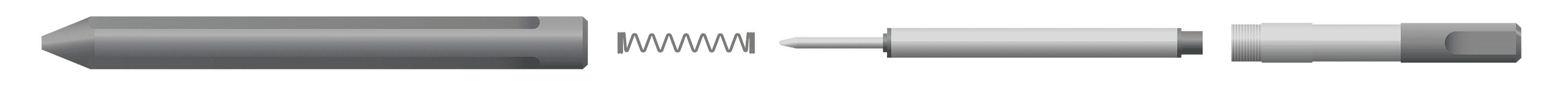 Exploded view illustration showing the pieces that make up the pen.