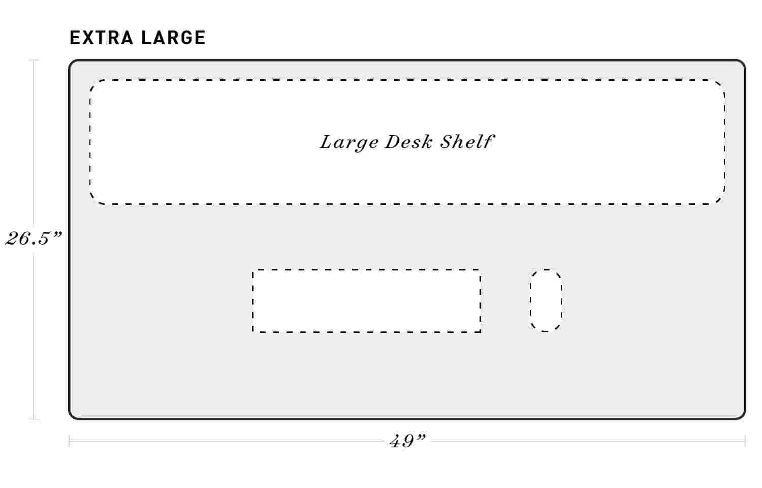 Sizing chart for extra large (26.5 inches by 49 inches) desk pad