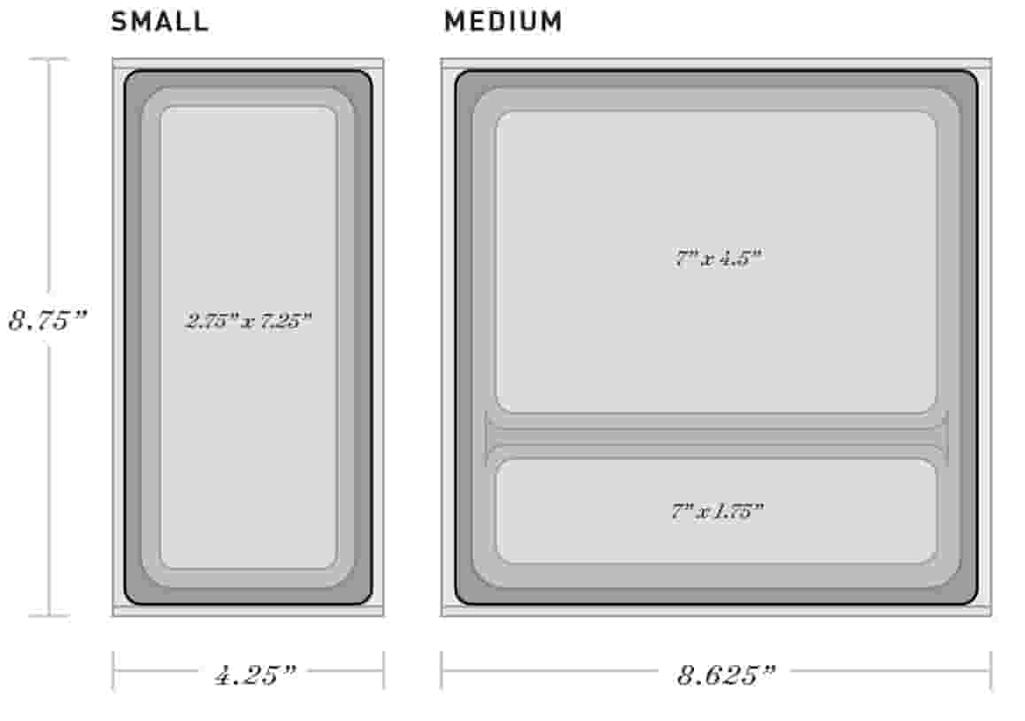 Desk Trays by size with their dimensions. These dimensions can be found below in the section "Technical Specifications" in the subsection "Dimensions".