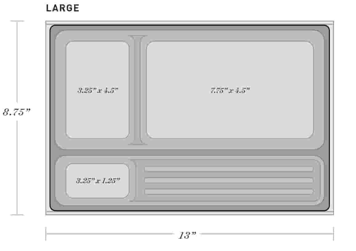 Desk Trays by size with their dimensions. These dimensions can be found below in the section "Technical Specifications" in the subsection "Dimensions".