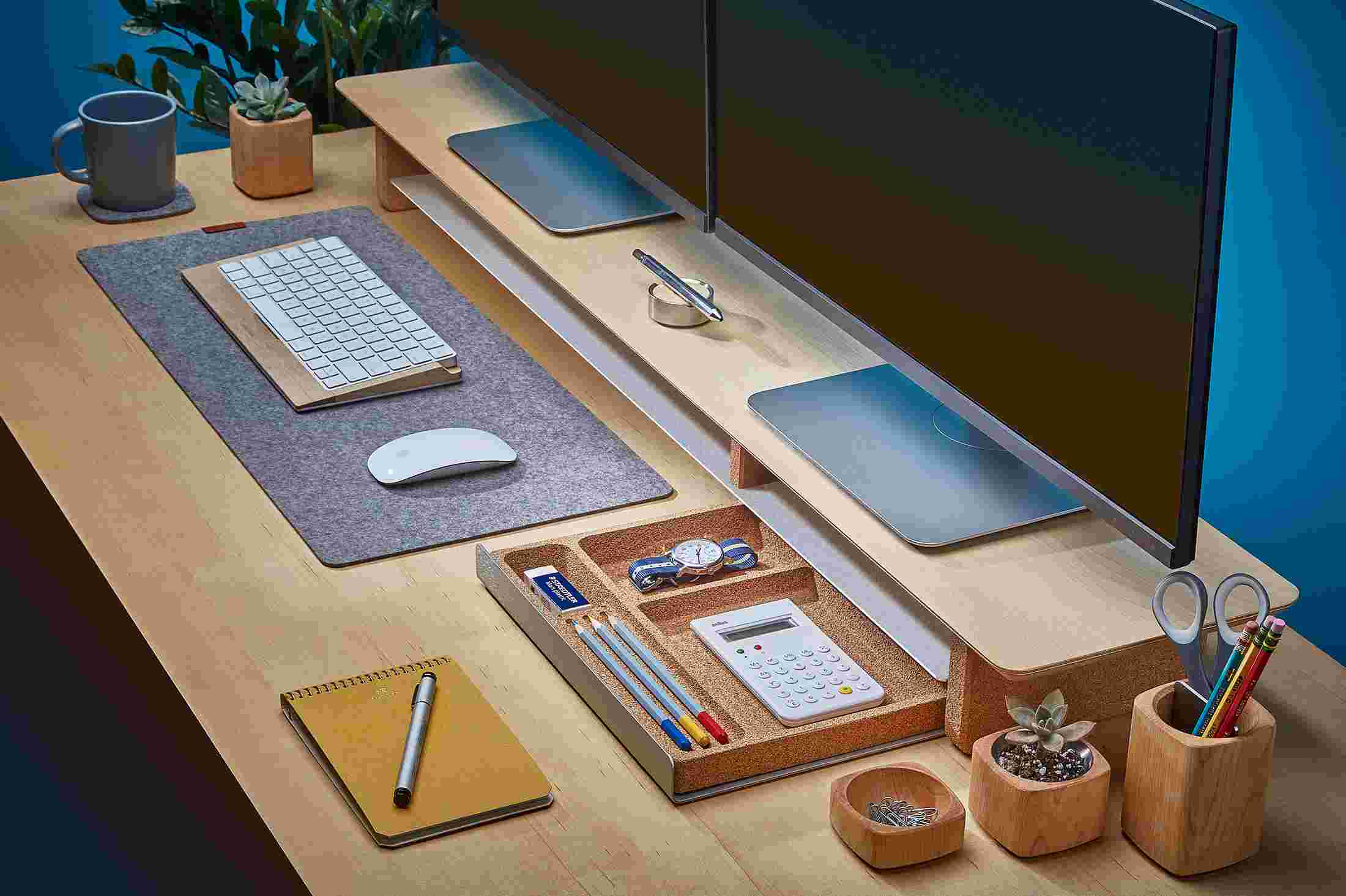The Desk Tray as part of the Maple Desk Shelf System.