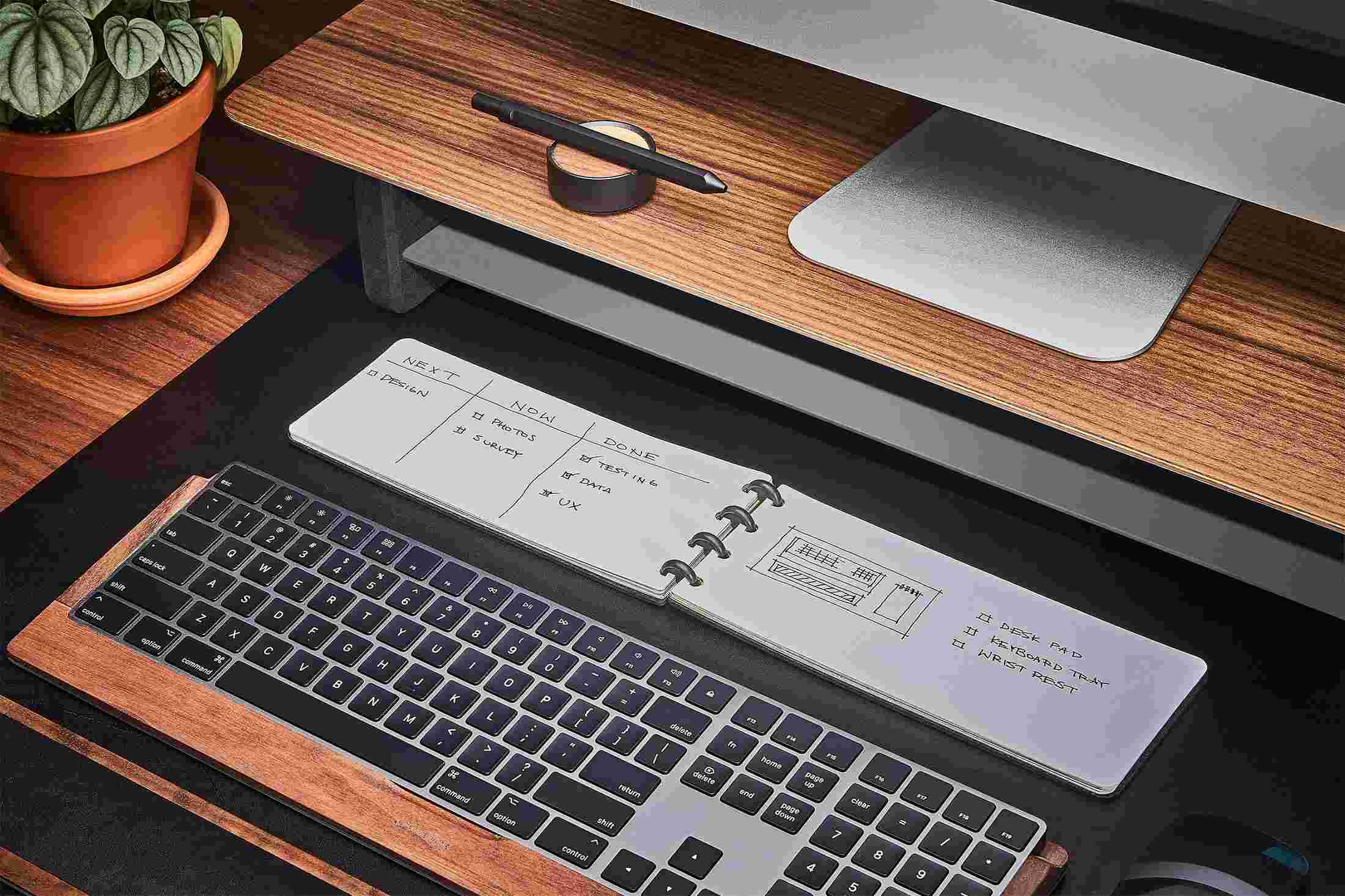 Extra wide ring bound notebook, fitted to live on your desktop.