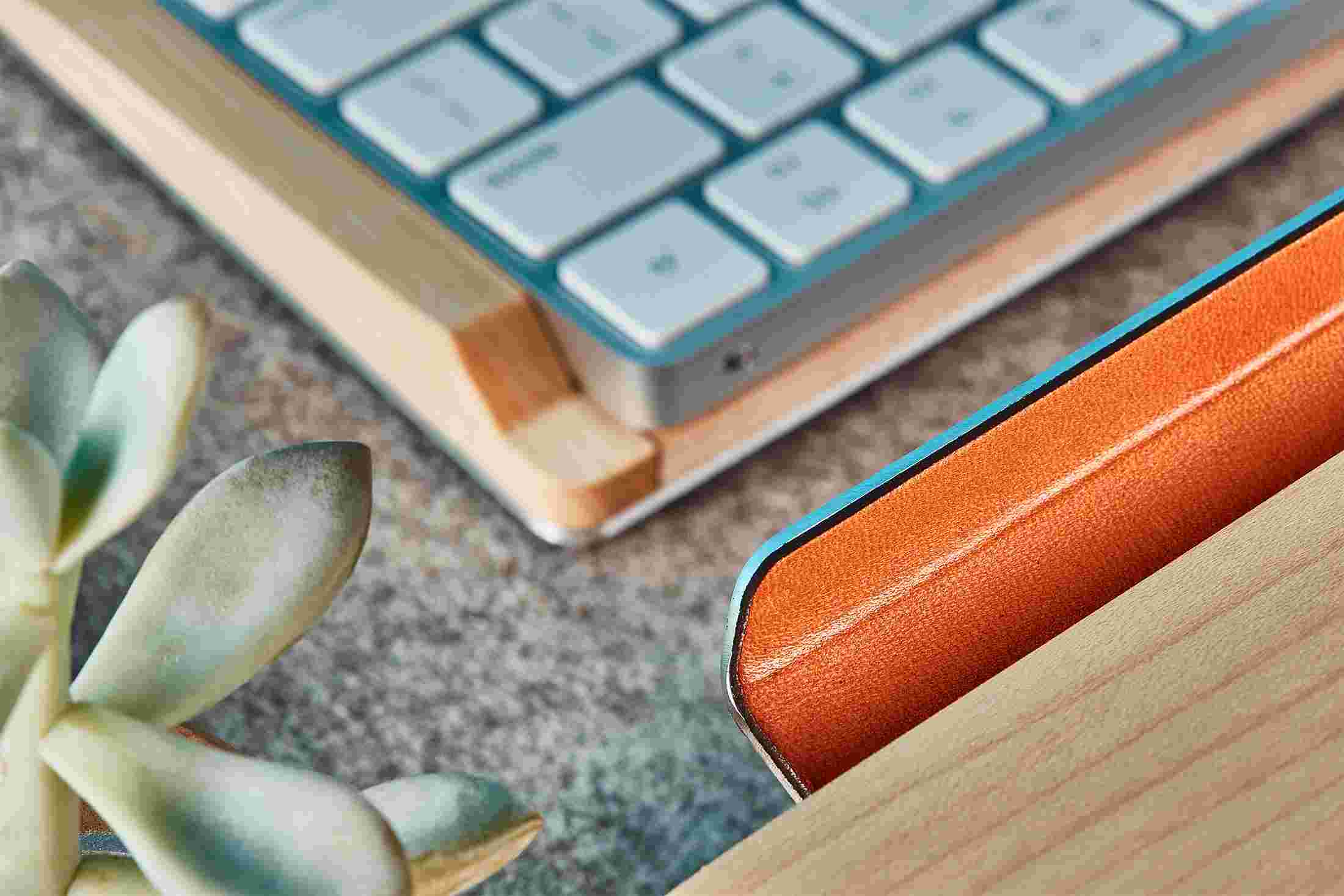 Detail of the steel and Maple wood laptop stand.