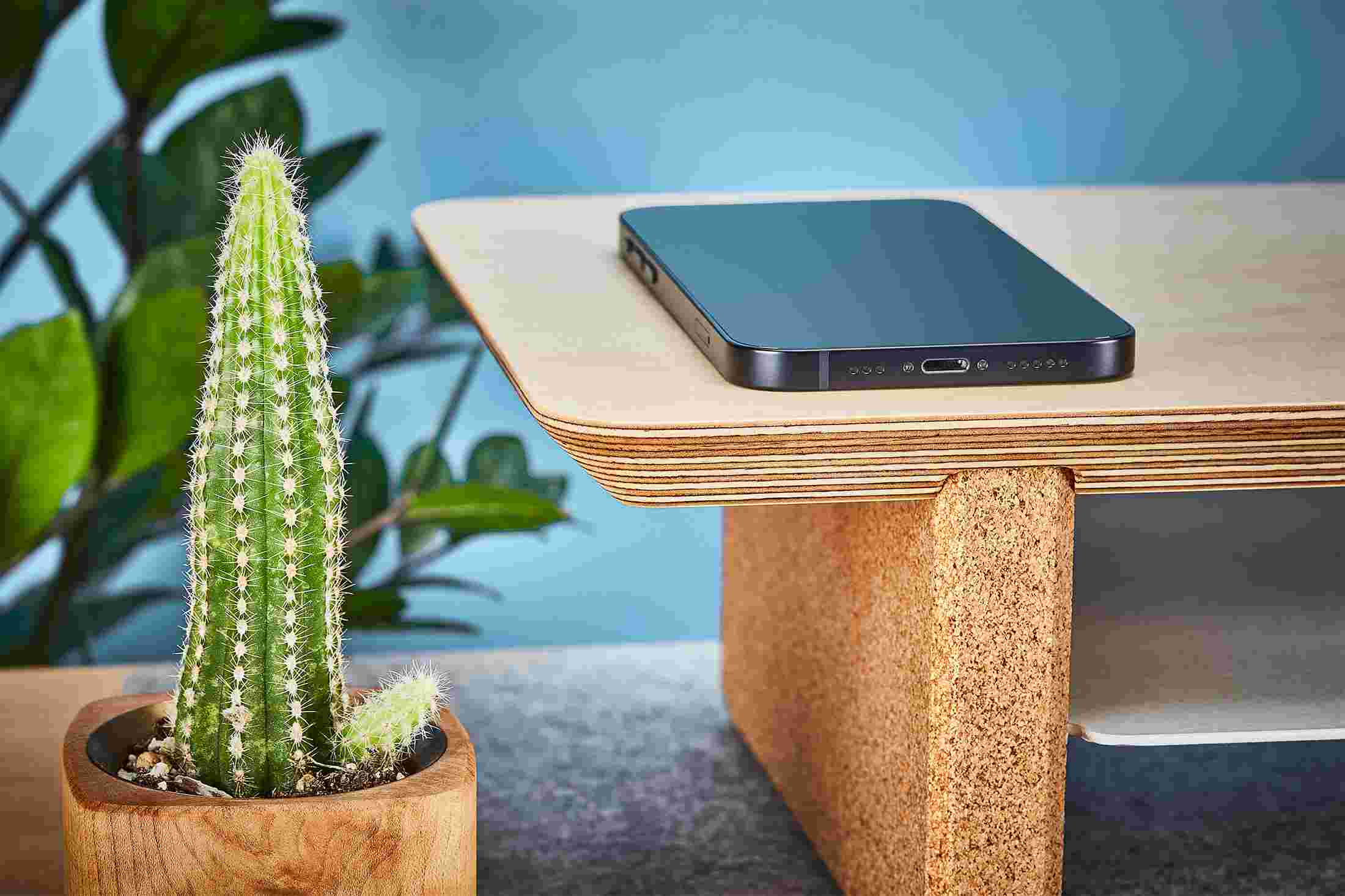 Close up of the rounded corner of the Maple Desk Shelf, made from premium 15-ply plywood.