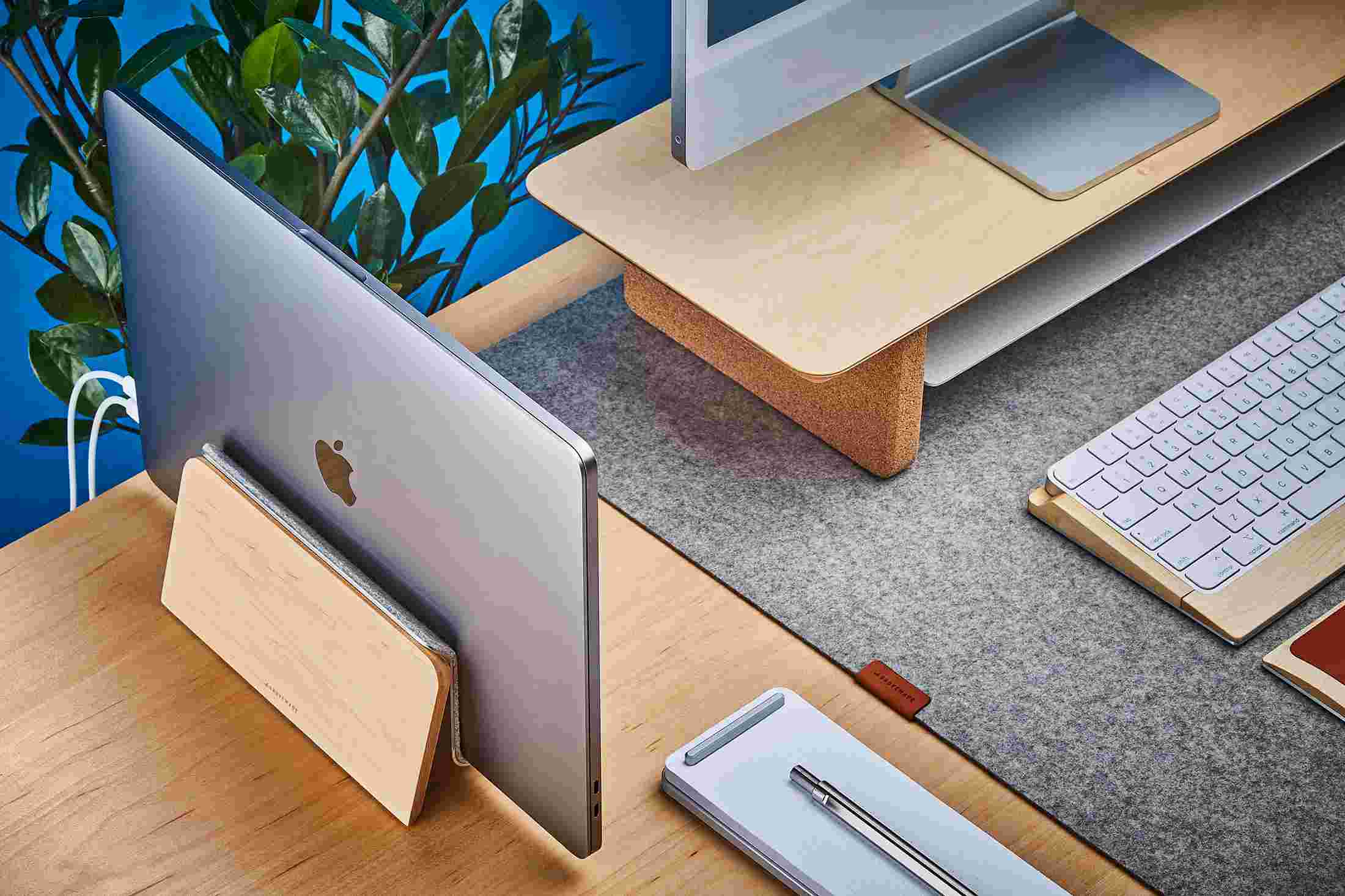Maple MacBook Dock with matching maple desk shelf.