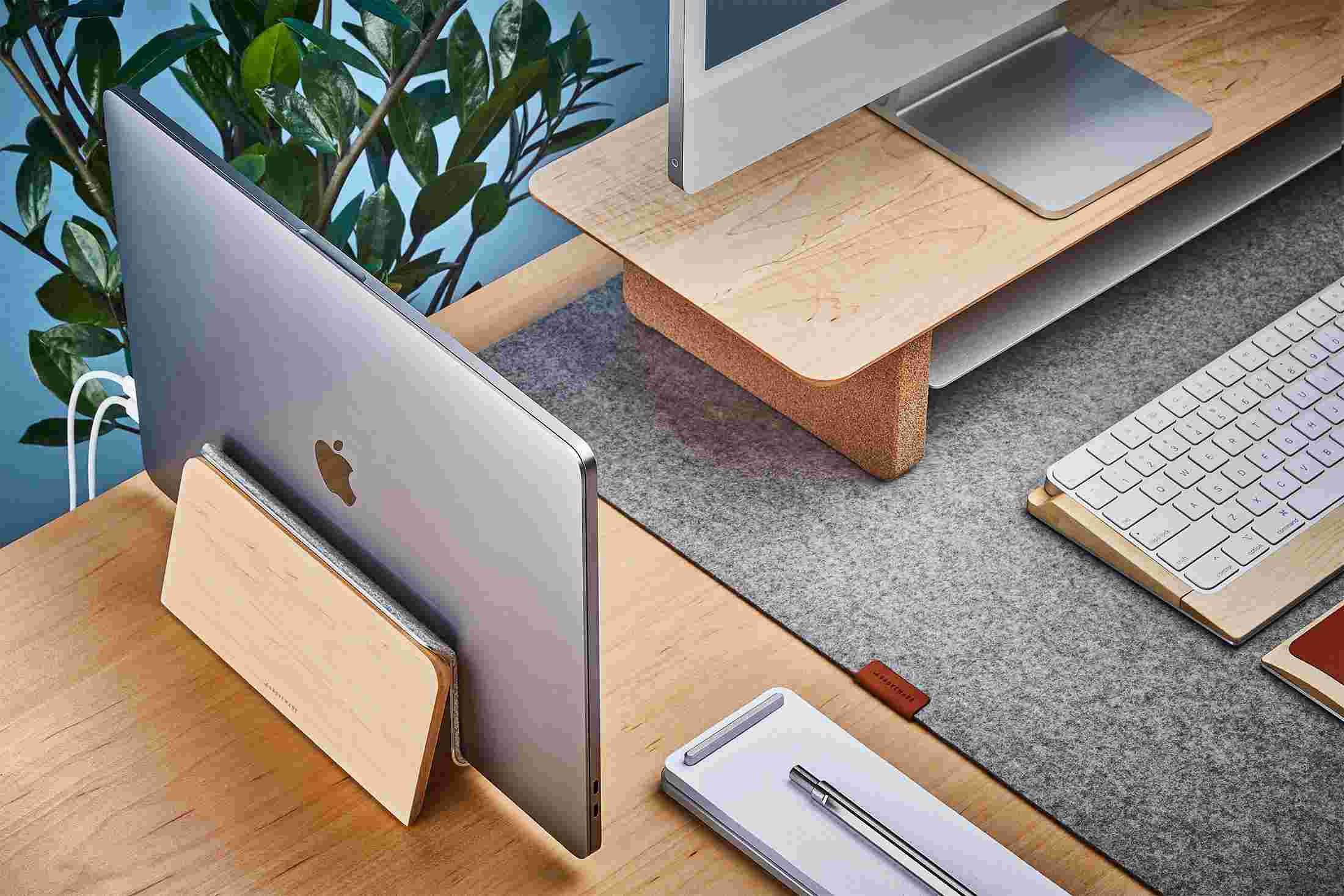 Maple MacBook Dock with matching maple desk shelf.