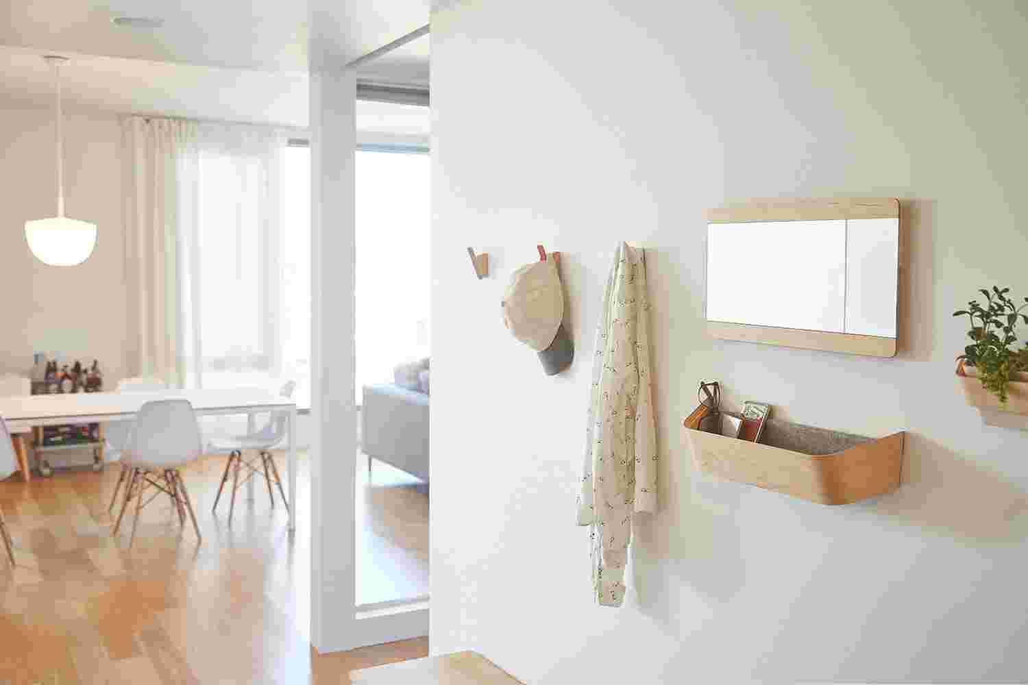 Entryway collection featuring the Maple Wall Hook and Maple Catch-All.