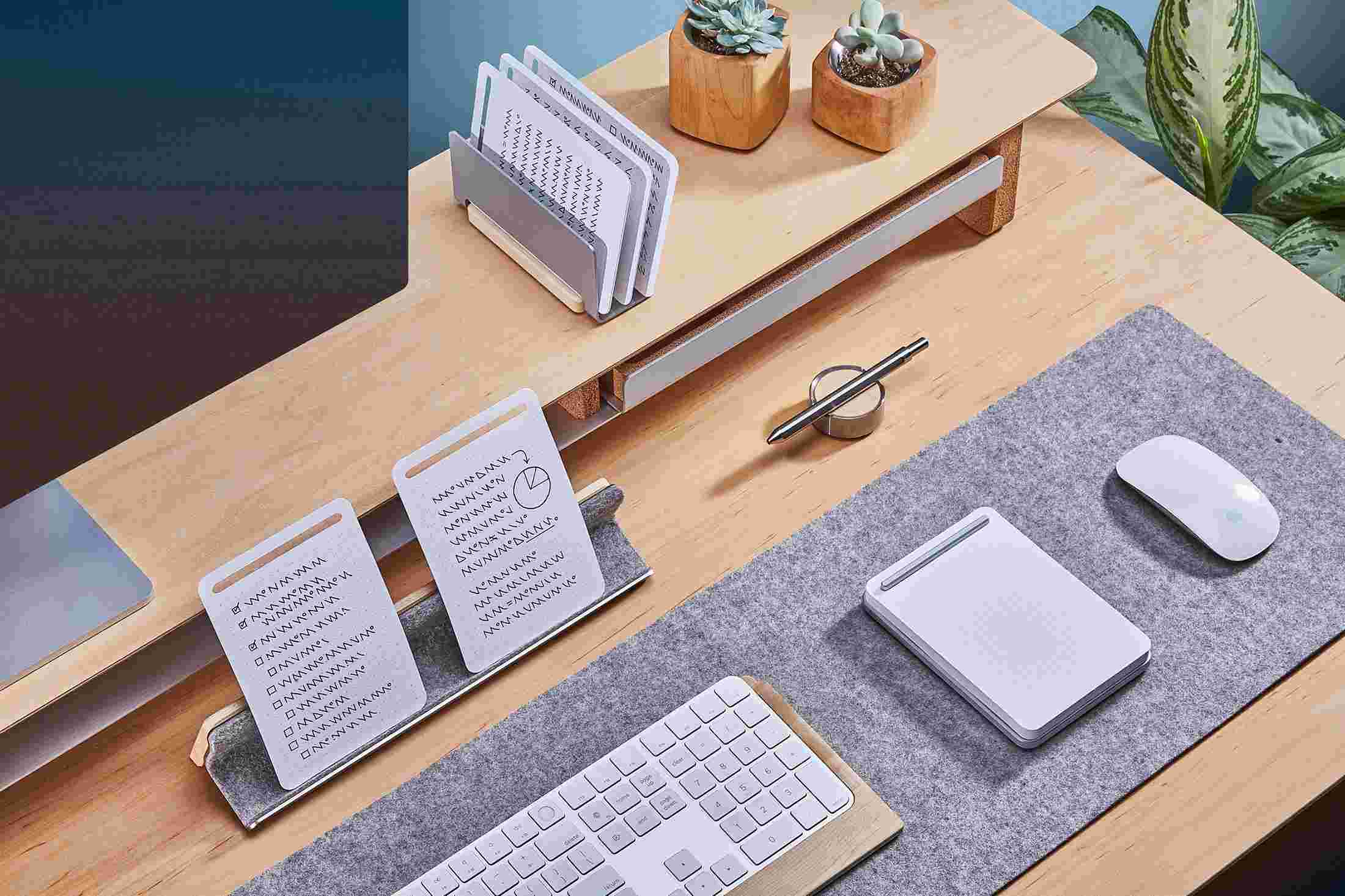 Maple Note-Taking kit with matching desk shelf and light wool felt desk pad.
