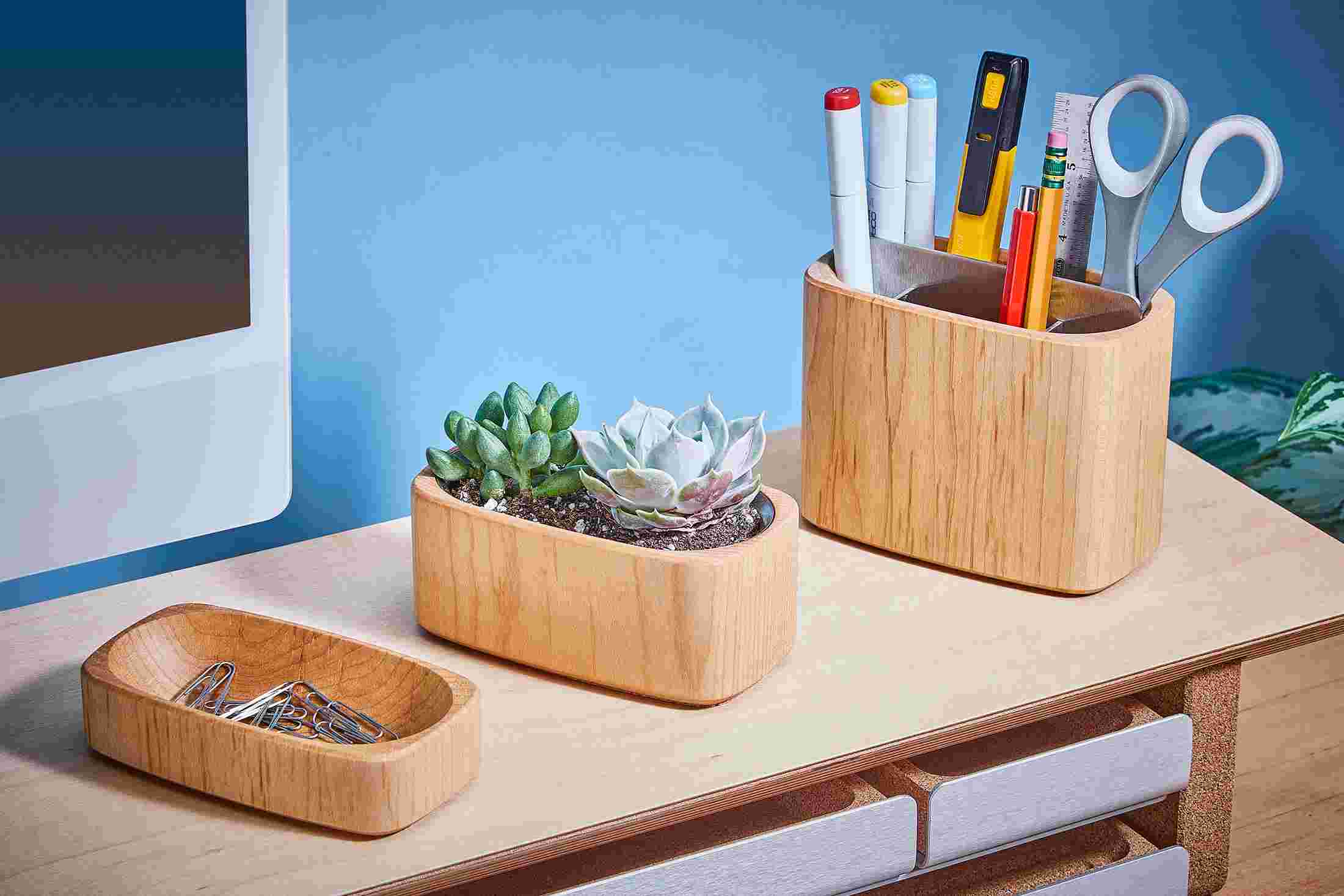 Medium maple dish, wide planter, and medium pen pot.
