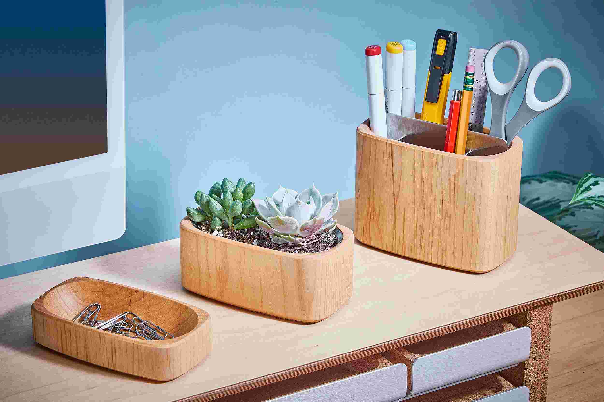 Medium maple dish, wide planter, and medium pen pot.