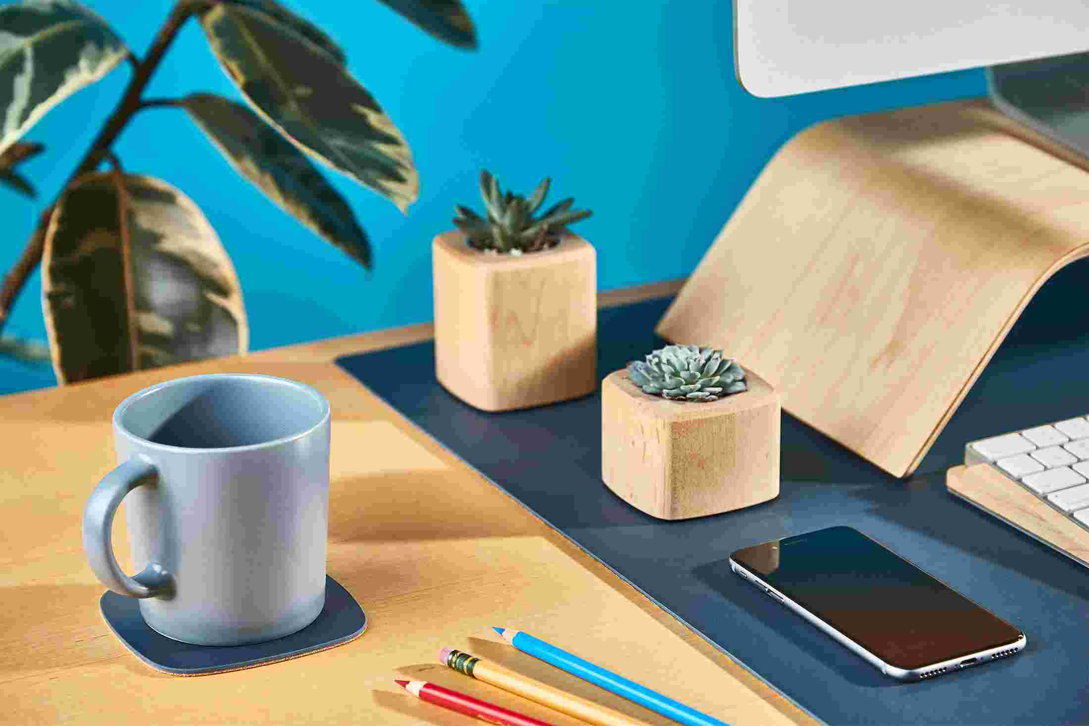 The matte navy blue coaster matching the Grovemade Matte Navy Blue Desk Pad.