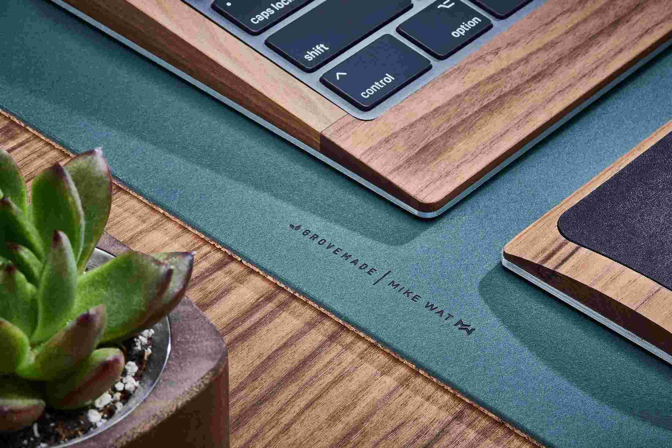 Detail of the texture and cork layering of the Grovemade X Mike Wat Desk Pad.