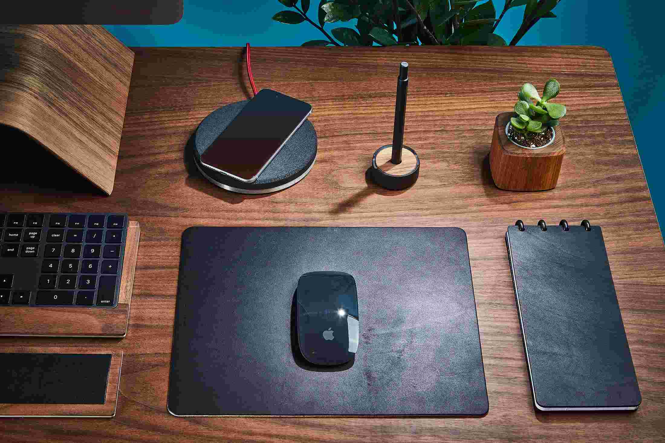 Premium black leather mouse pad.