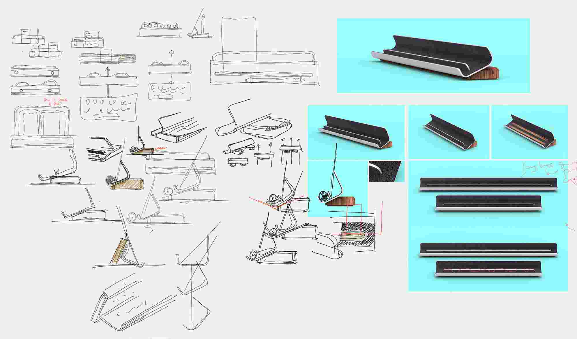 Sketches and 3D renderings of the Display Rail.
