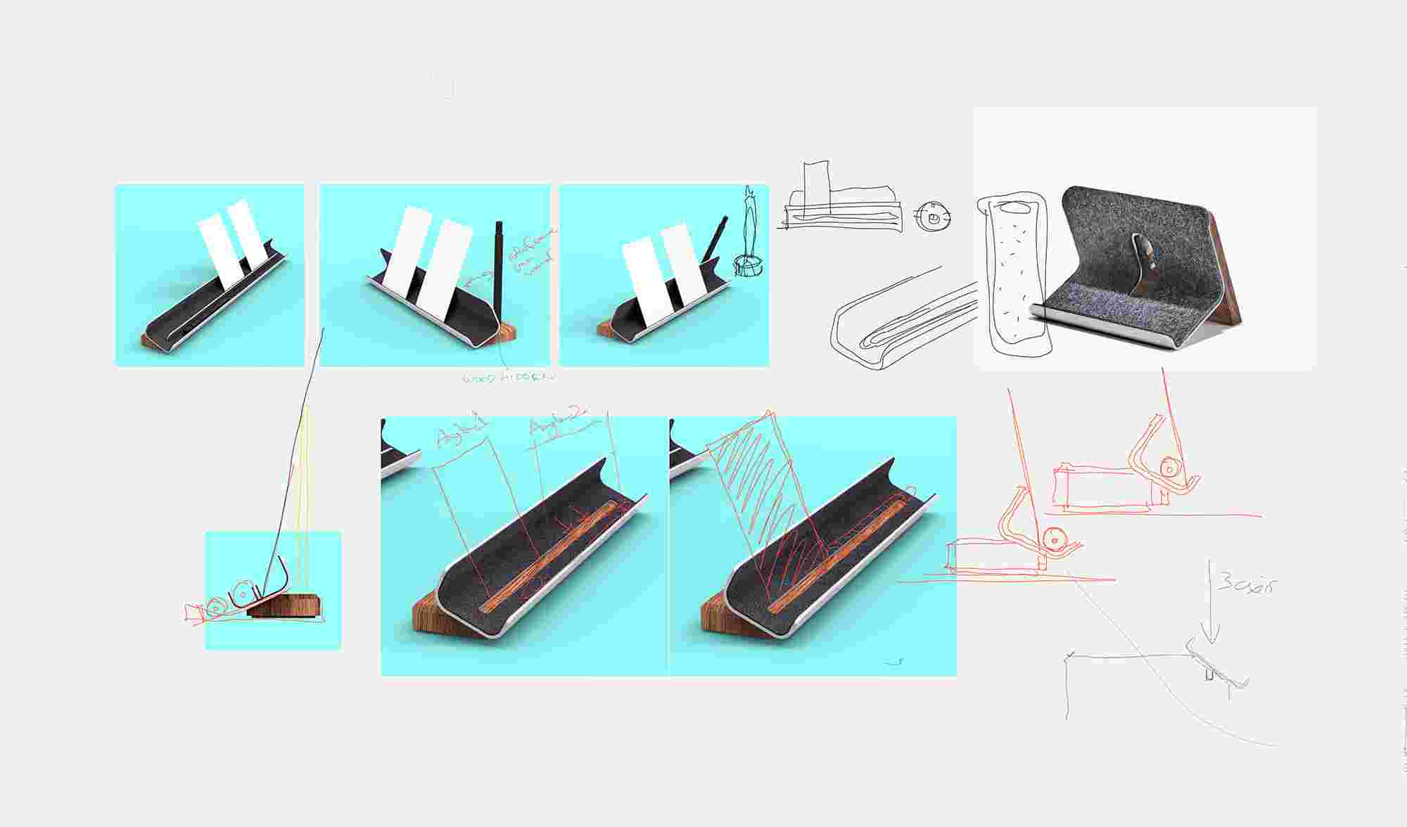 3D renderings of the Display Rail in comparison to the existing Grovemade iPad Stand.