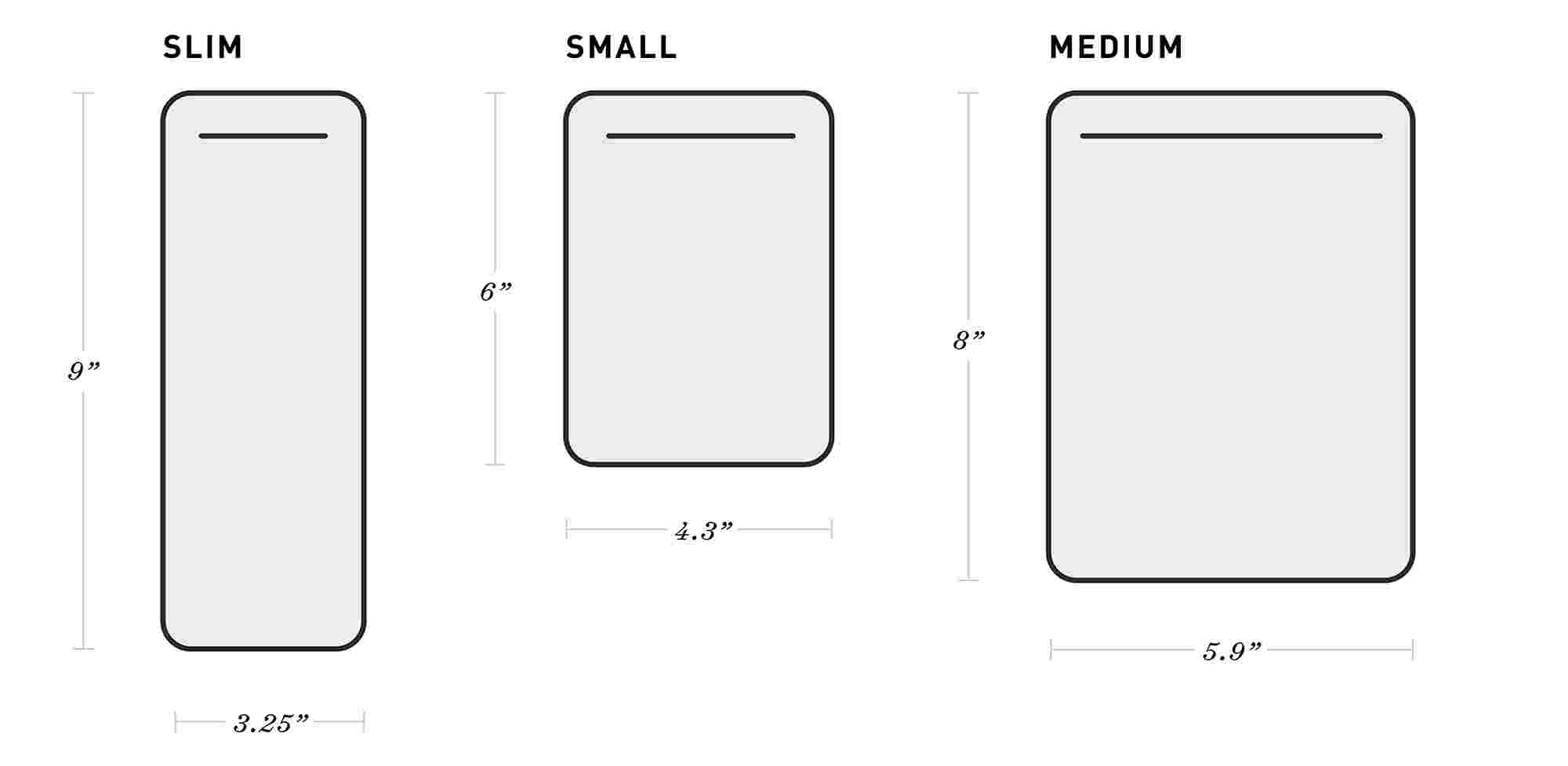 Notepads by size with their dimensions. These dimensions can be found below in the section "Technical Specifications" in the subsection "Dimensions"