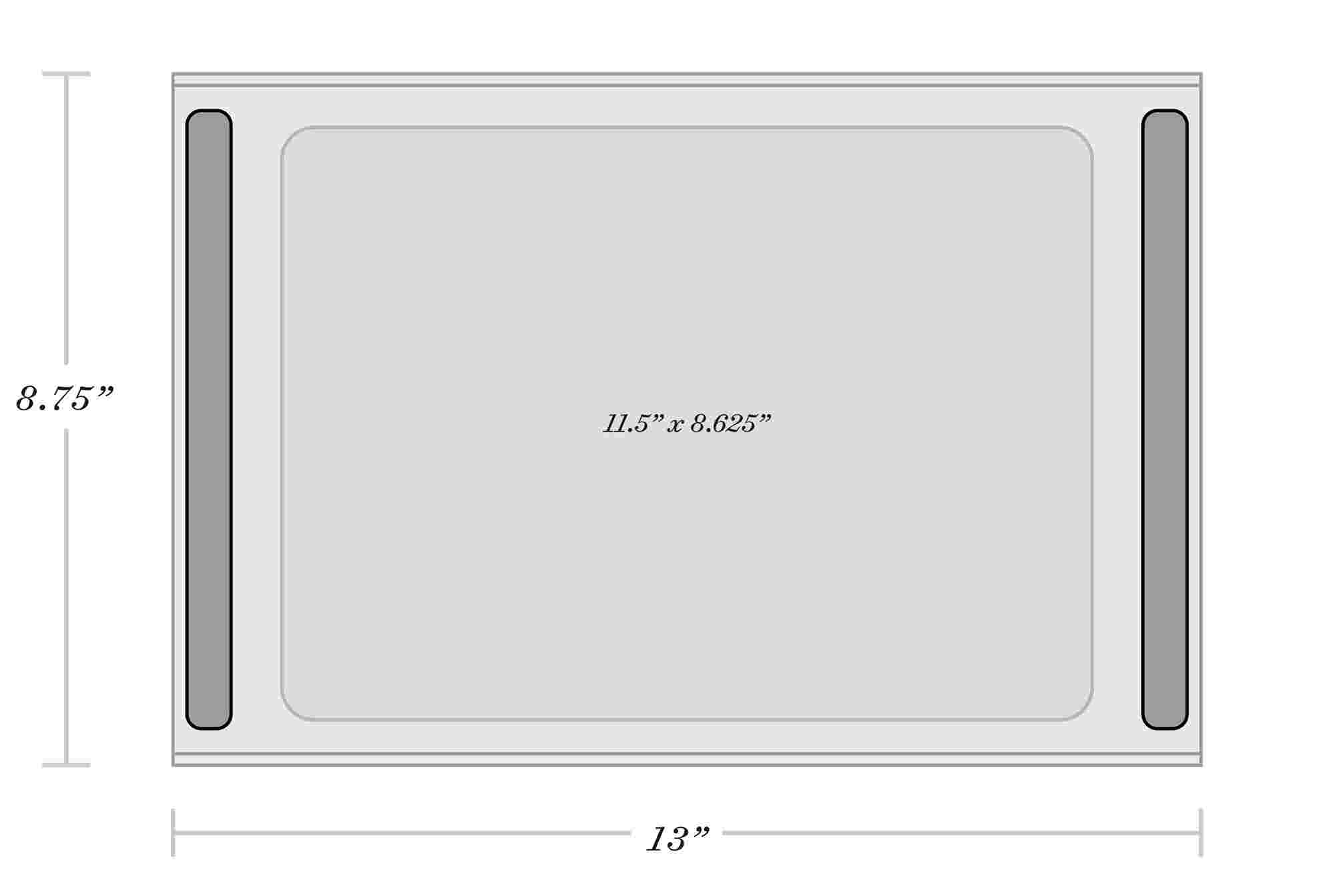 Paper tray with its dimensions. These dimensions can be found below in the section "Technical Specifications" in the subsection "Dimensions"