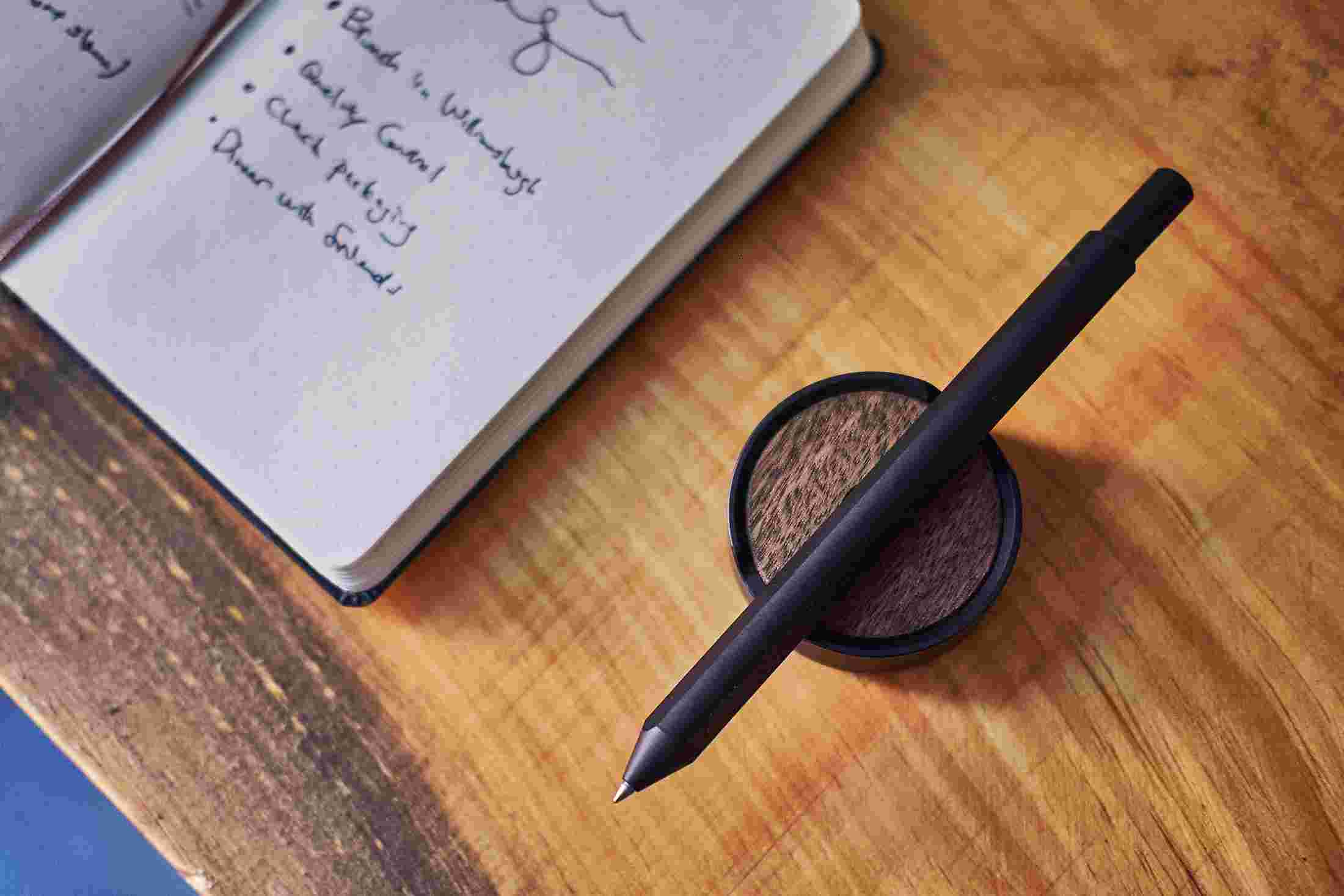 Overhead view of the Black Pen and Pen Stand.