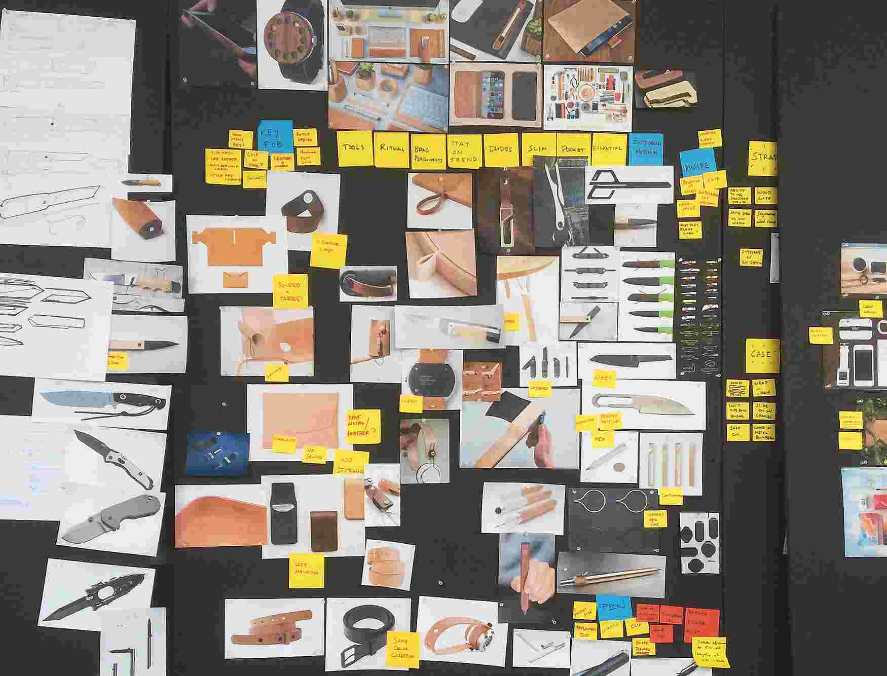 physical design board including inspirational photos and notes