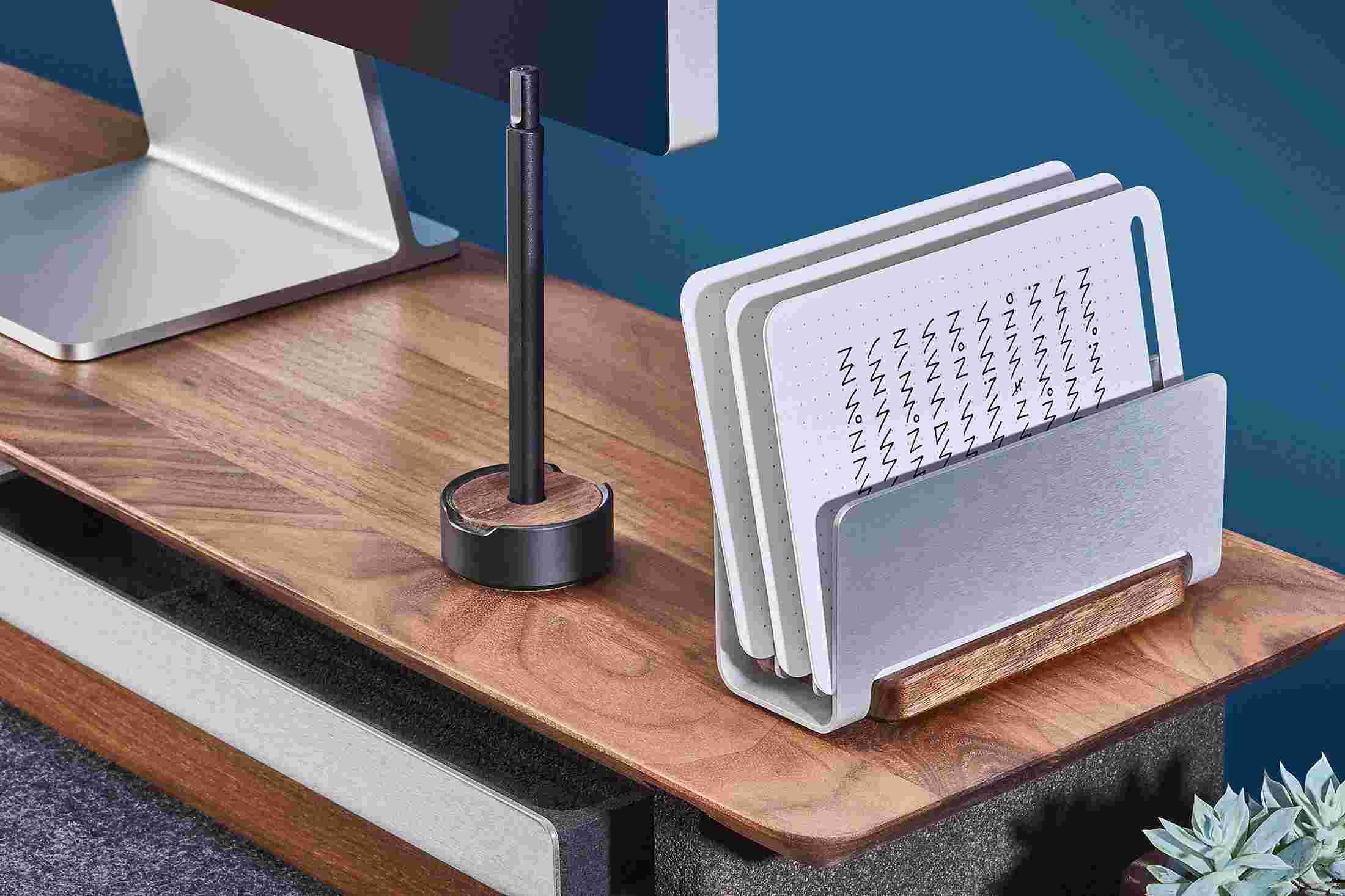 The Walnut Vertical Organizer with notes filed into three separate divisions.