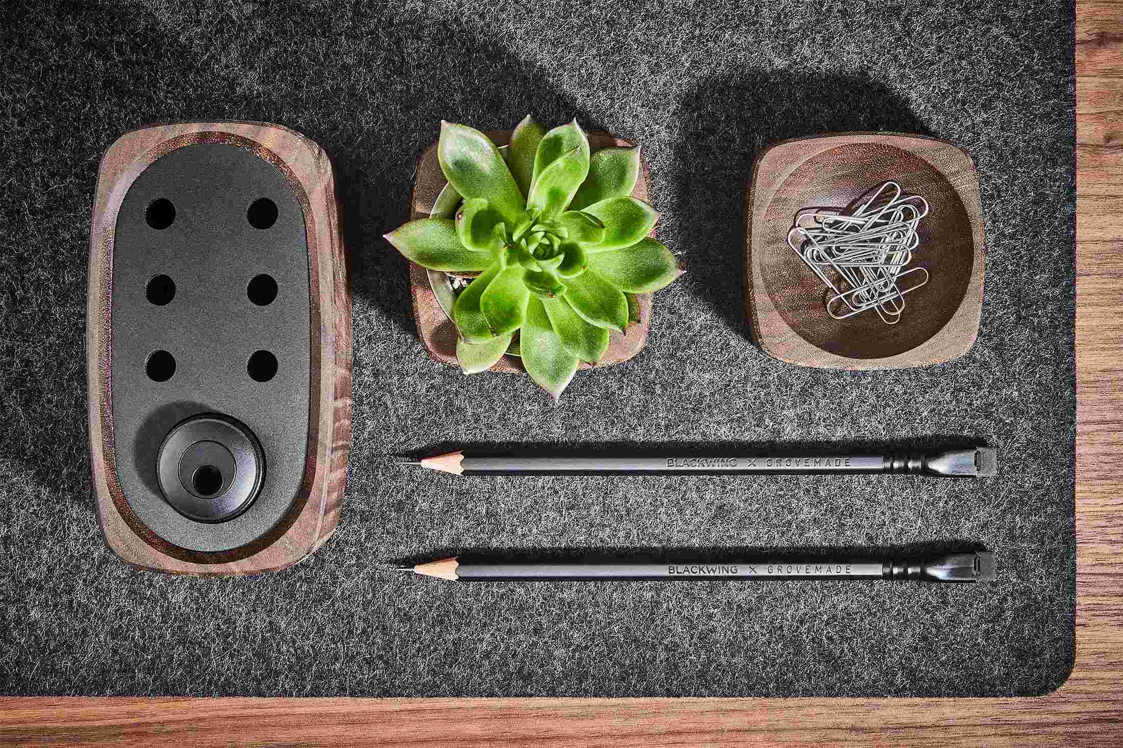 Overhead view of the Blackwing X Grovemade Pencil Kit in use.