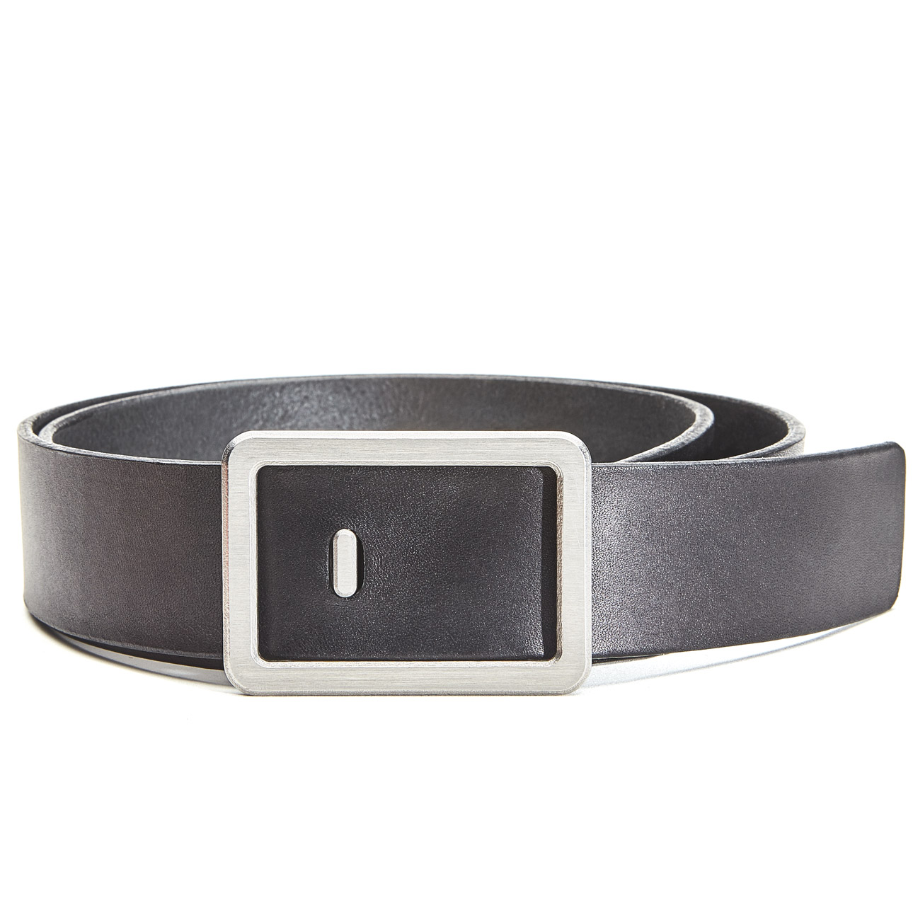 Minimalist Black Belt Solid Stainless Steel Silver Buckle and Leather Strap