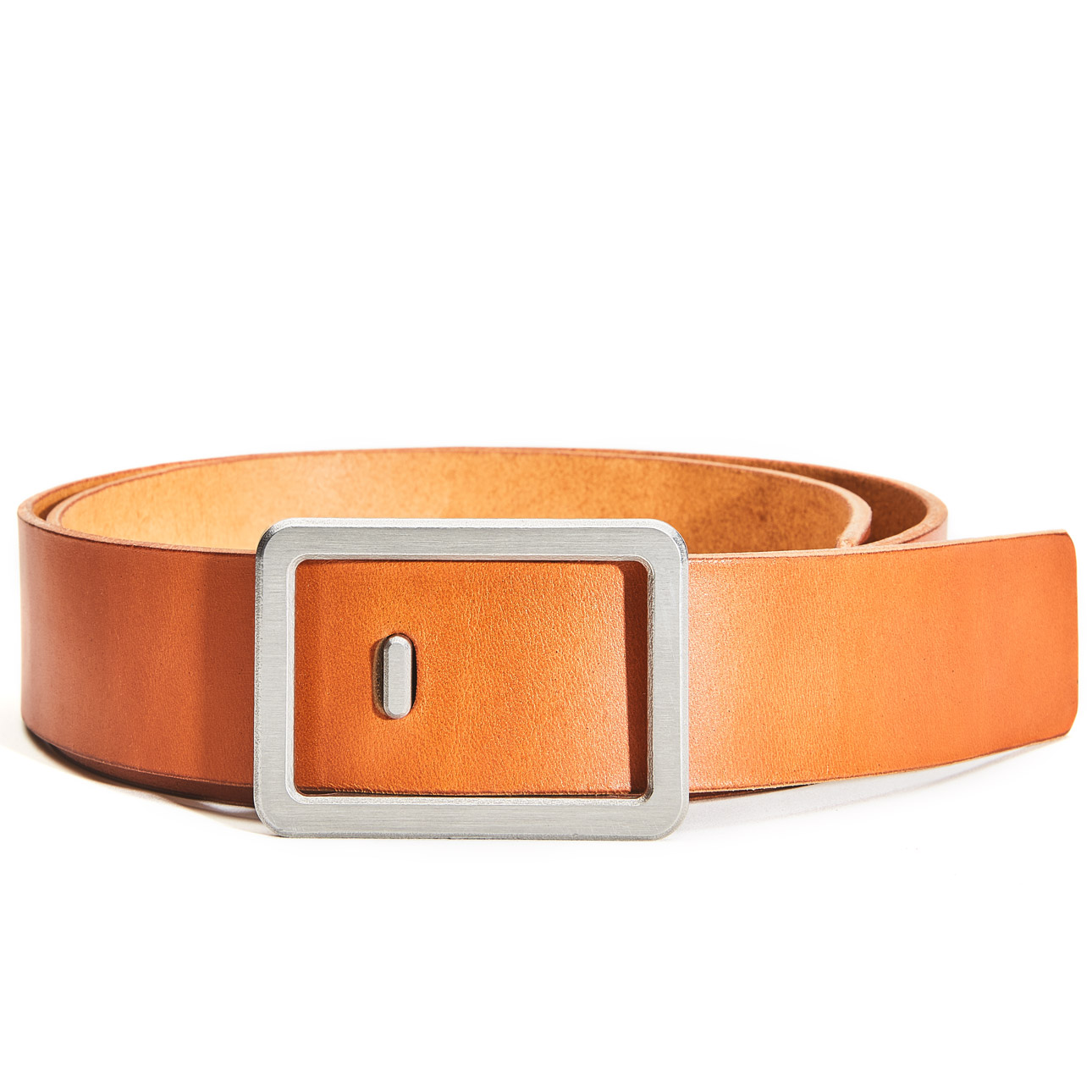 Minimalist Tan Belt Solid Stainless Steel Silver Buckle and Leather Strap